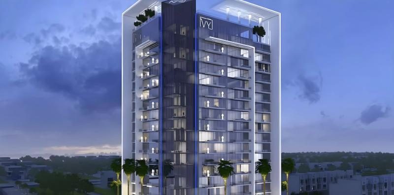 Exterior facade of The Ivy apartment building in Jumeirah Village Triangle, Dubai