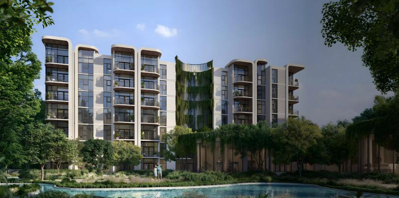 Capria East residential building exterior at Ghaf Woods, Dubai Land