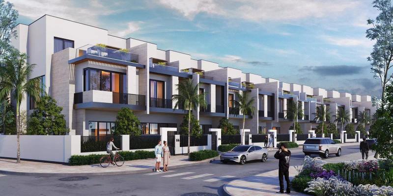 Exterior view of a Le Parc Homes Phase 2 villa with private garden landscaping, JVC, Dubai