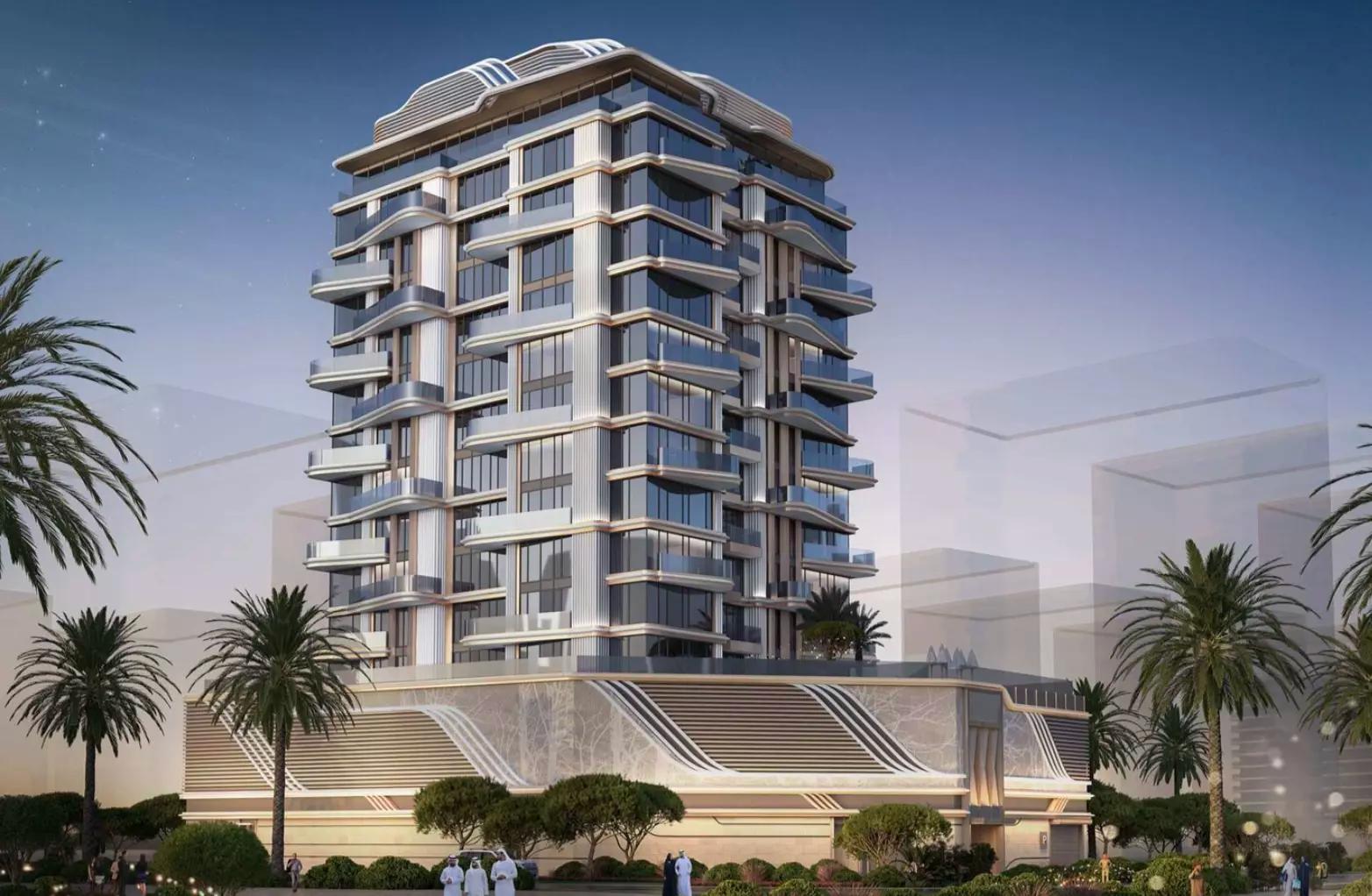 Edgewater Residences residential tower street-level view