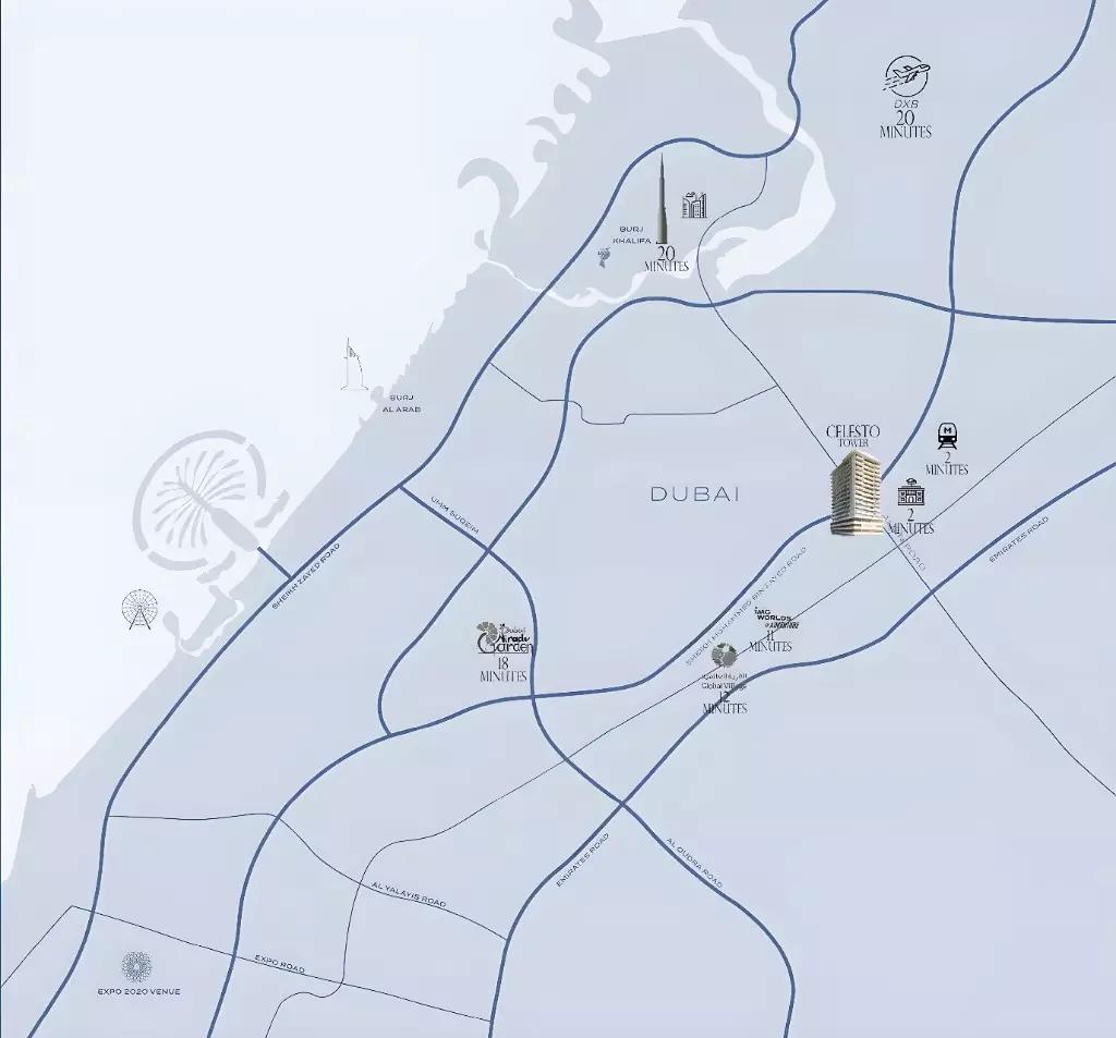 Celesto Tower 3 master plan layout, Dubai Land Residence Complex, Dubai