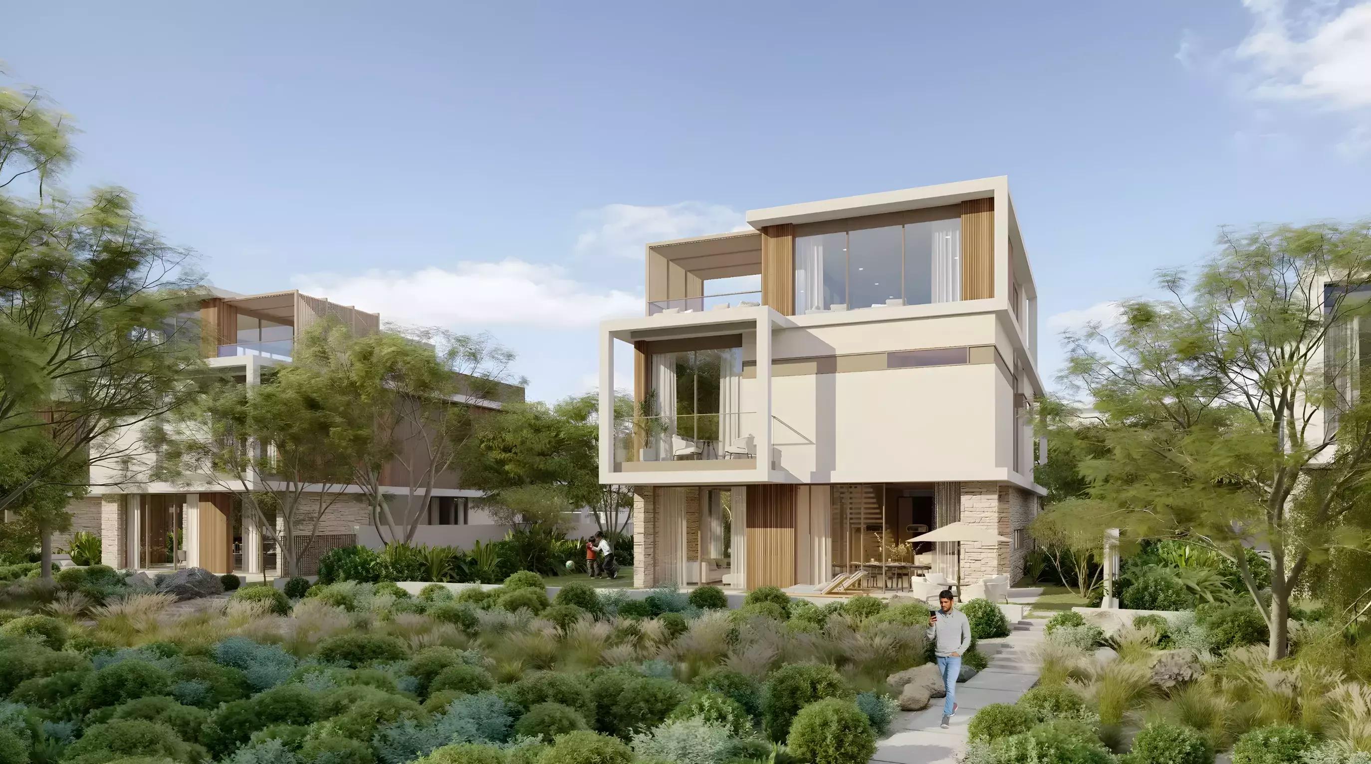 The Acres Estates villa exterior with landscaped garden, Dubai Land, Dubai