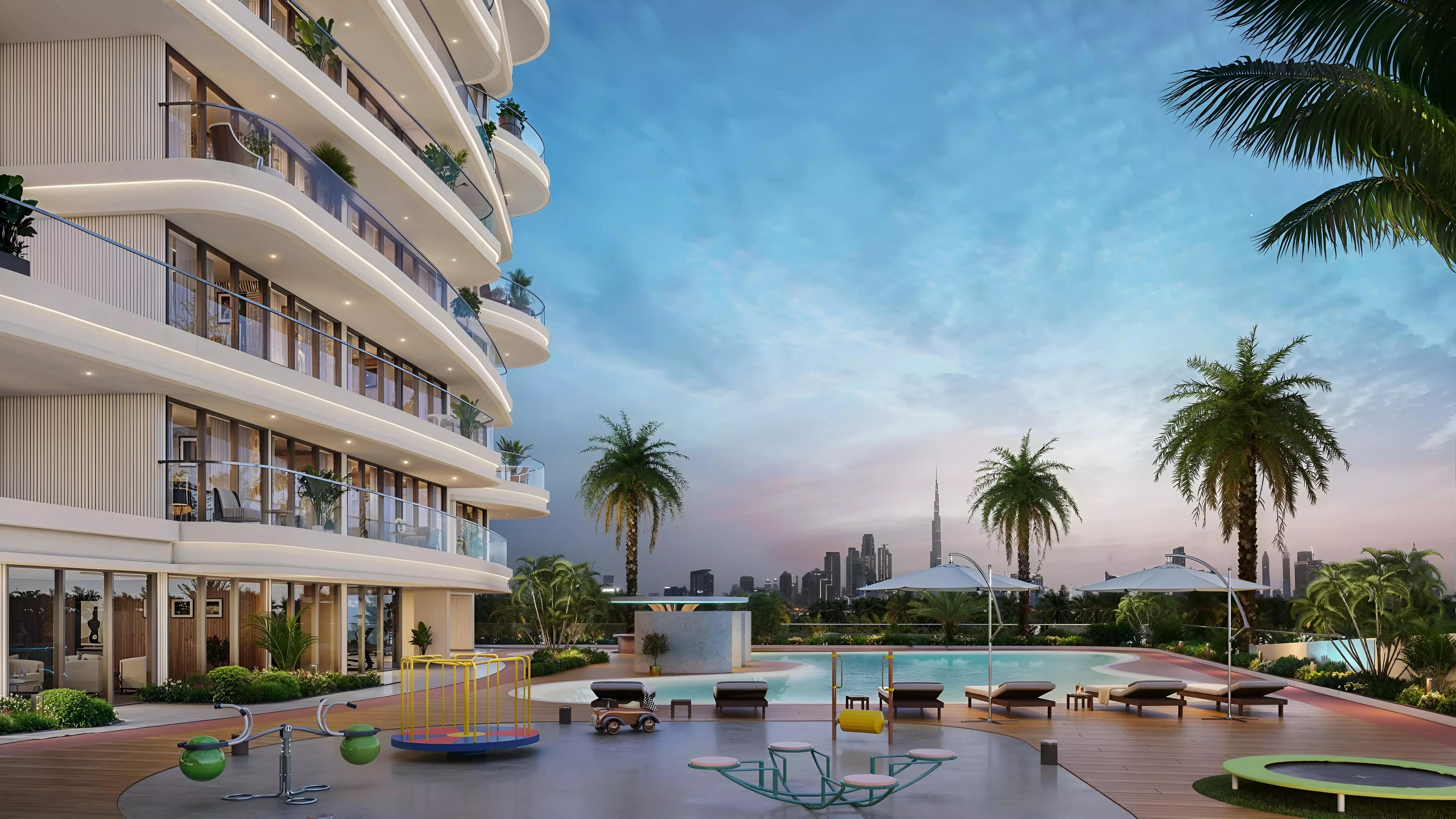 Casagrand Seafront Residences amenity deck rendering, Dubai Islands