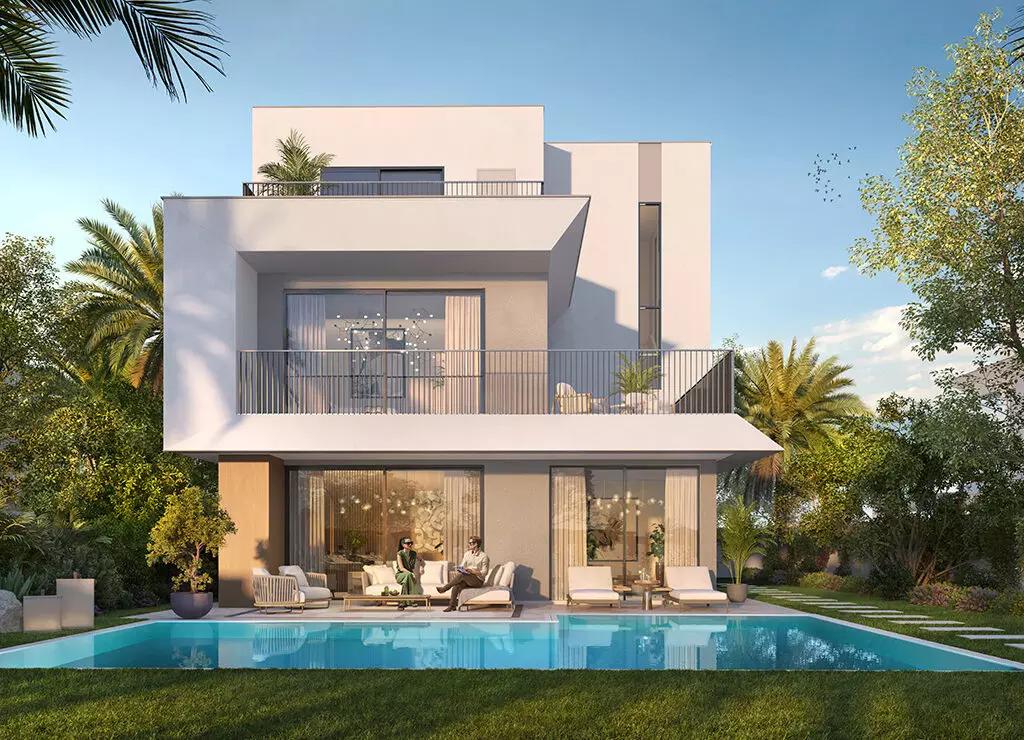 Golf Lane villa street view showing driveway and facade, Emaar South