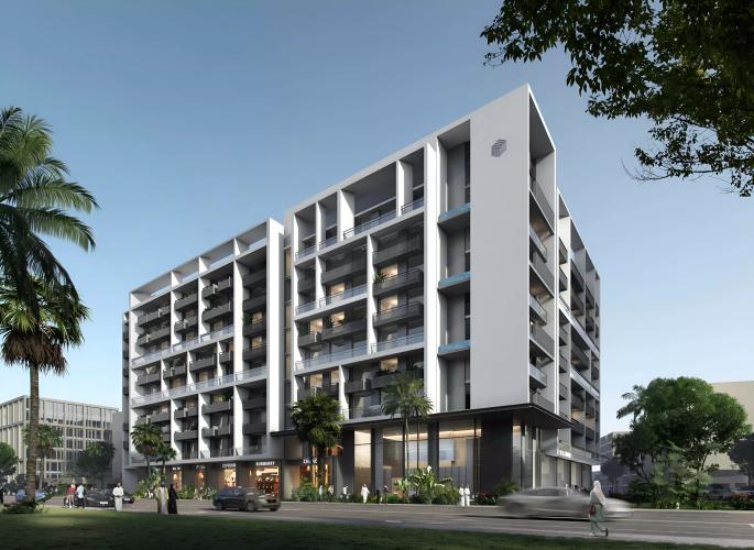 Beverly Boulevard residential tower exterior in Arjan, Dubai