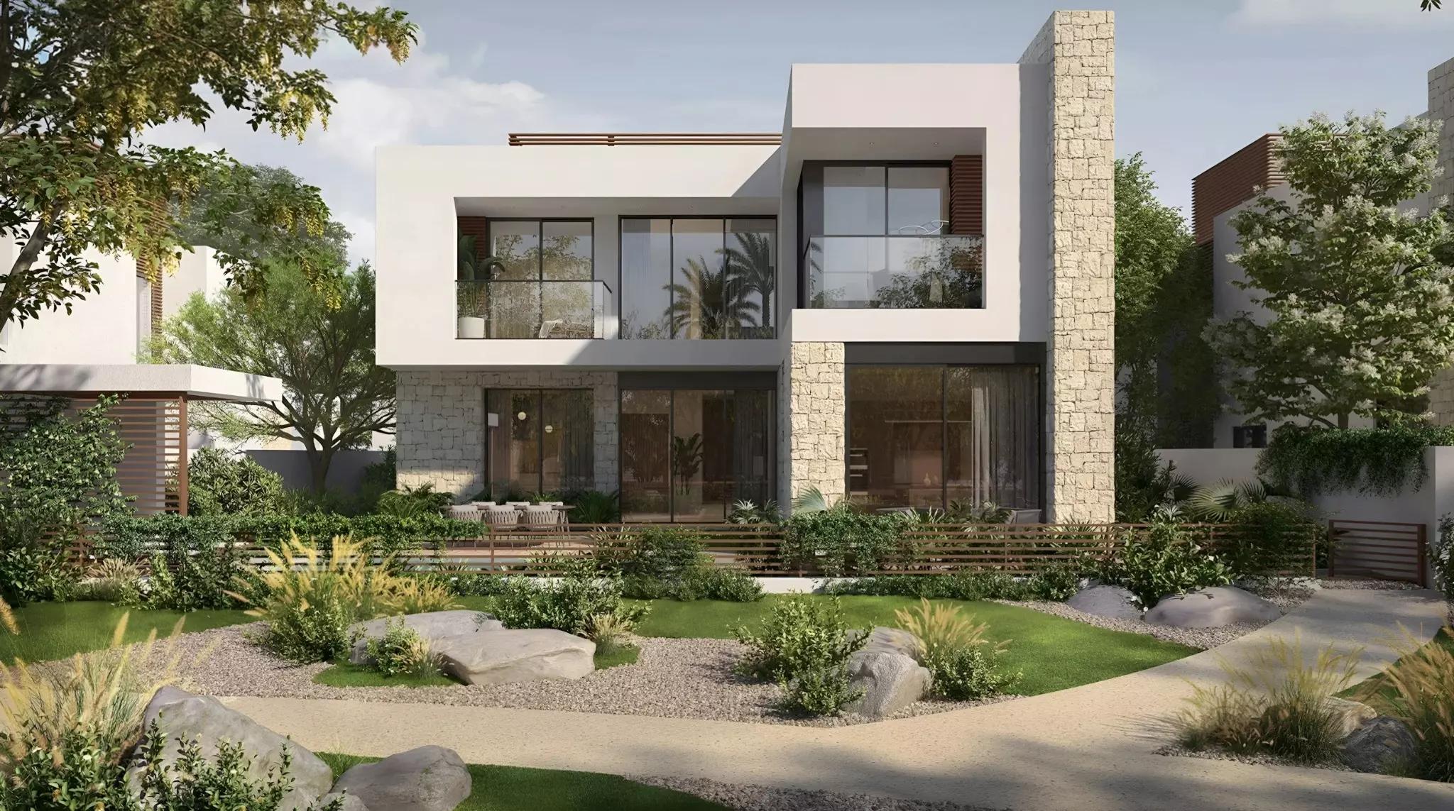 Falls villa outdoor terrace and garden area, Haven By Aldar