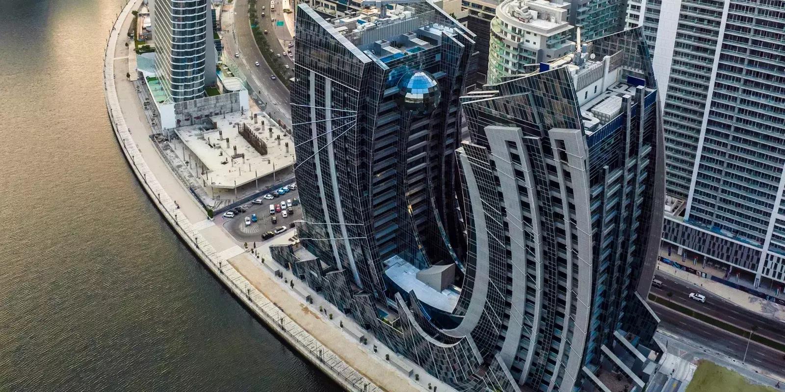 DaVinci Tower building elevation against Dubai skyline, Business Bay
