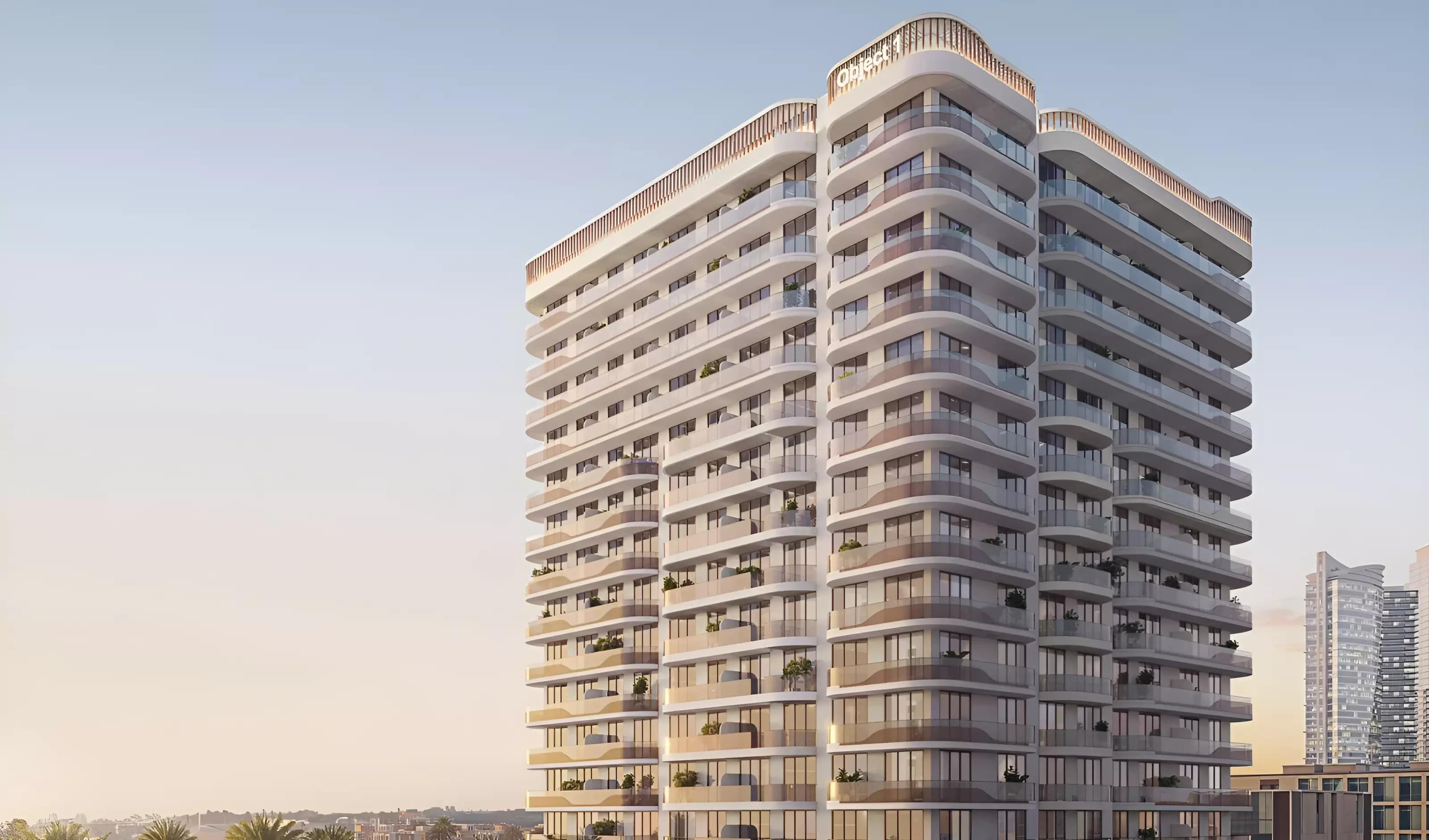 V1stara House apartment building exterior render, Jebel Ali Village, Dubai
