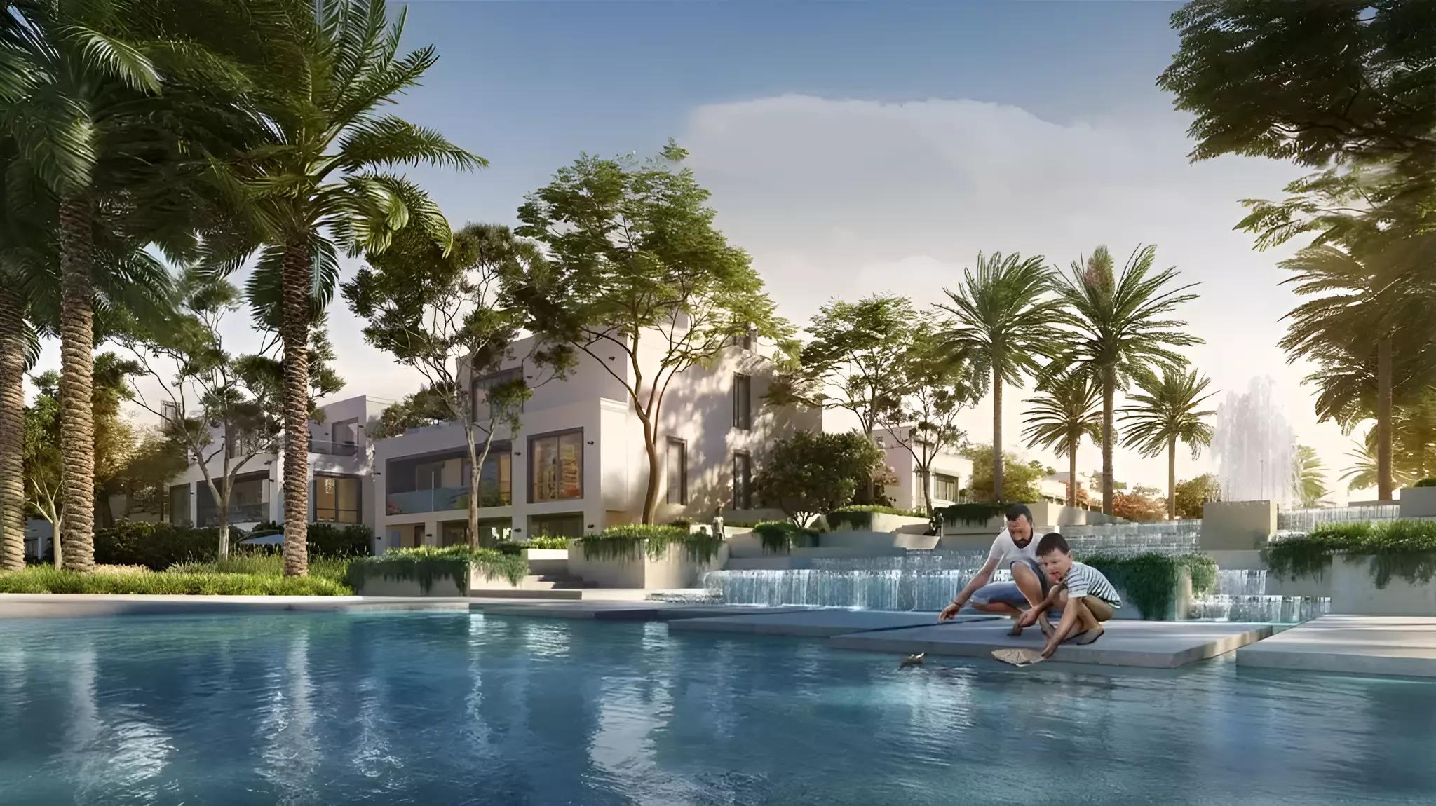Lavita villa outdoor pool and garden area, The Oasis by Emaar, Dubai
