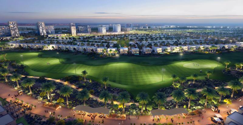 Golf Fields mid-rise apartment building facing the golf course, Emaar South
