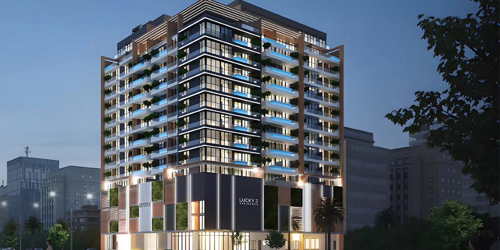 Lucky 2 Residence building exterior in Jumeirah Village Circle, Dubai