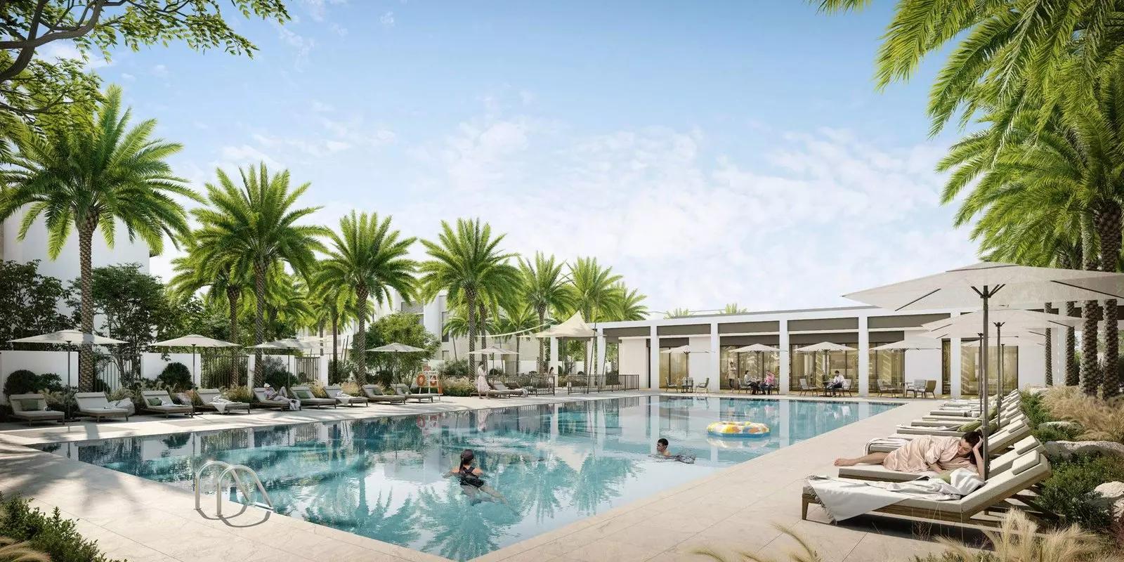 May townhouse row with landscaped street view, Arabian Ranches 3