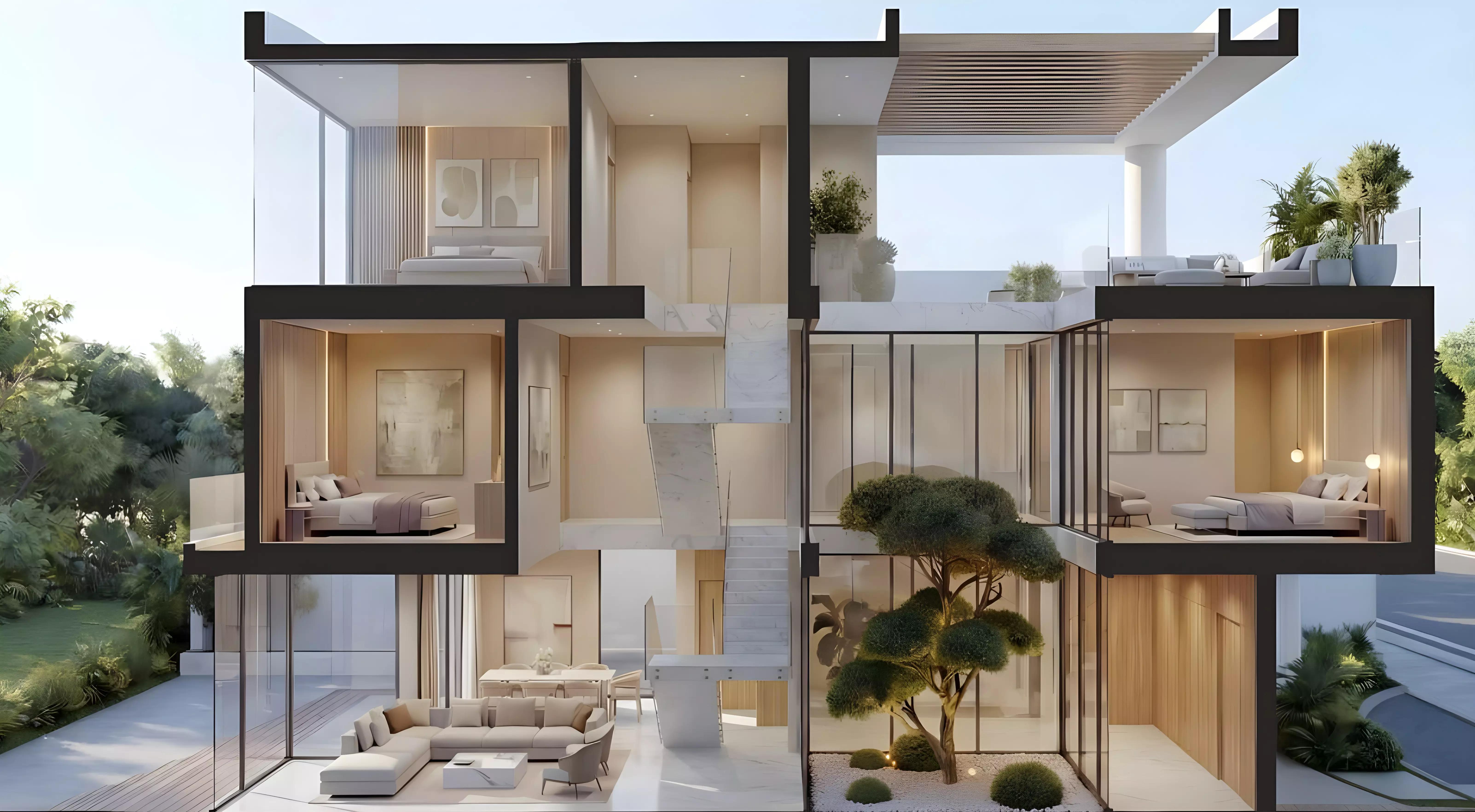 The Dune at Lunaya villa exterior with landscaped grounds, Jebel Ali Village, Dubai