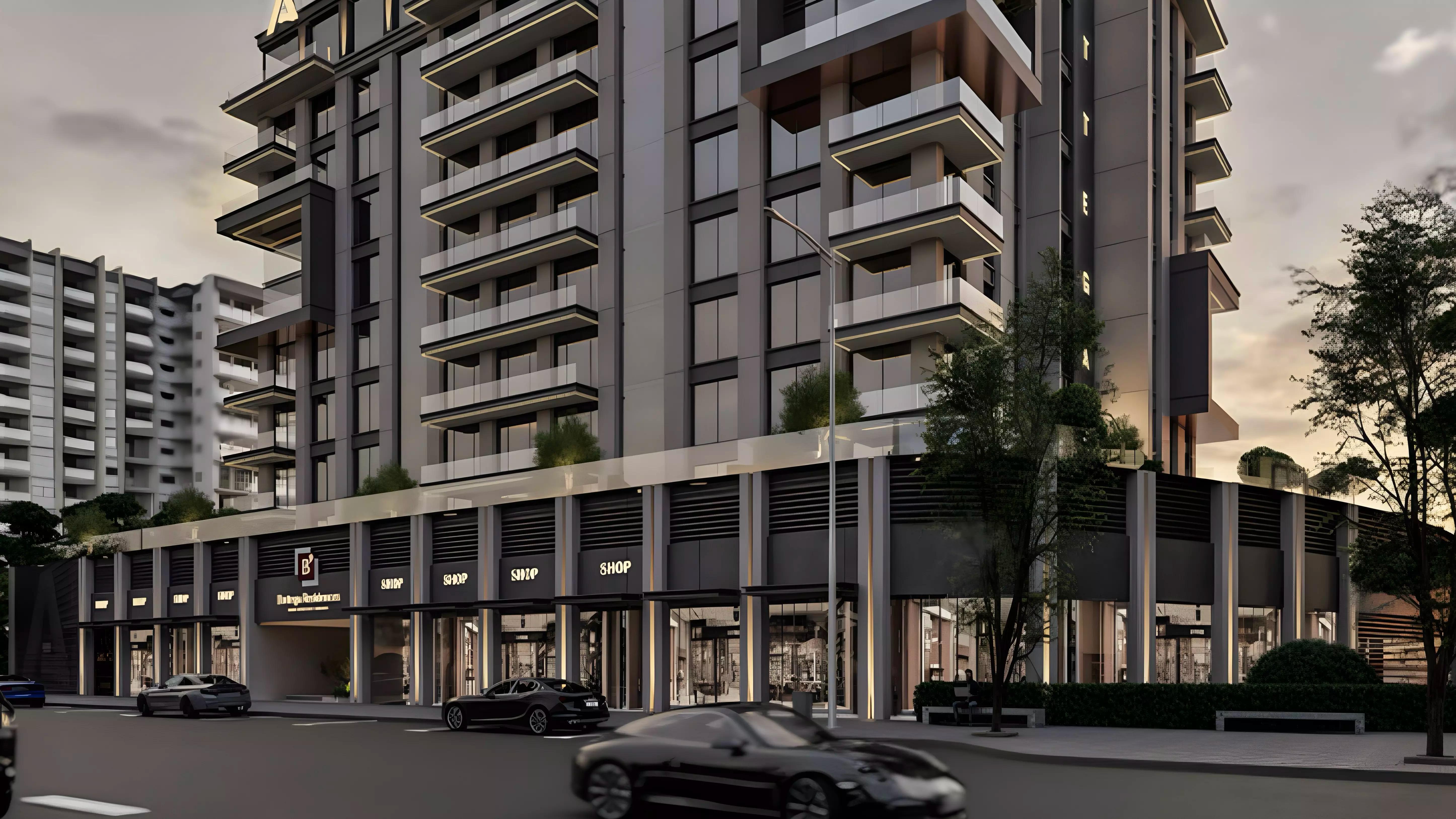 Bottega Nove building exterior facade, Majan, Dubai