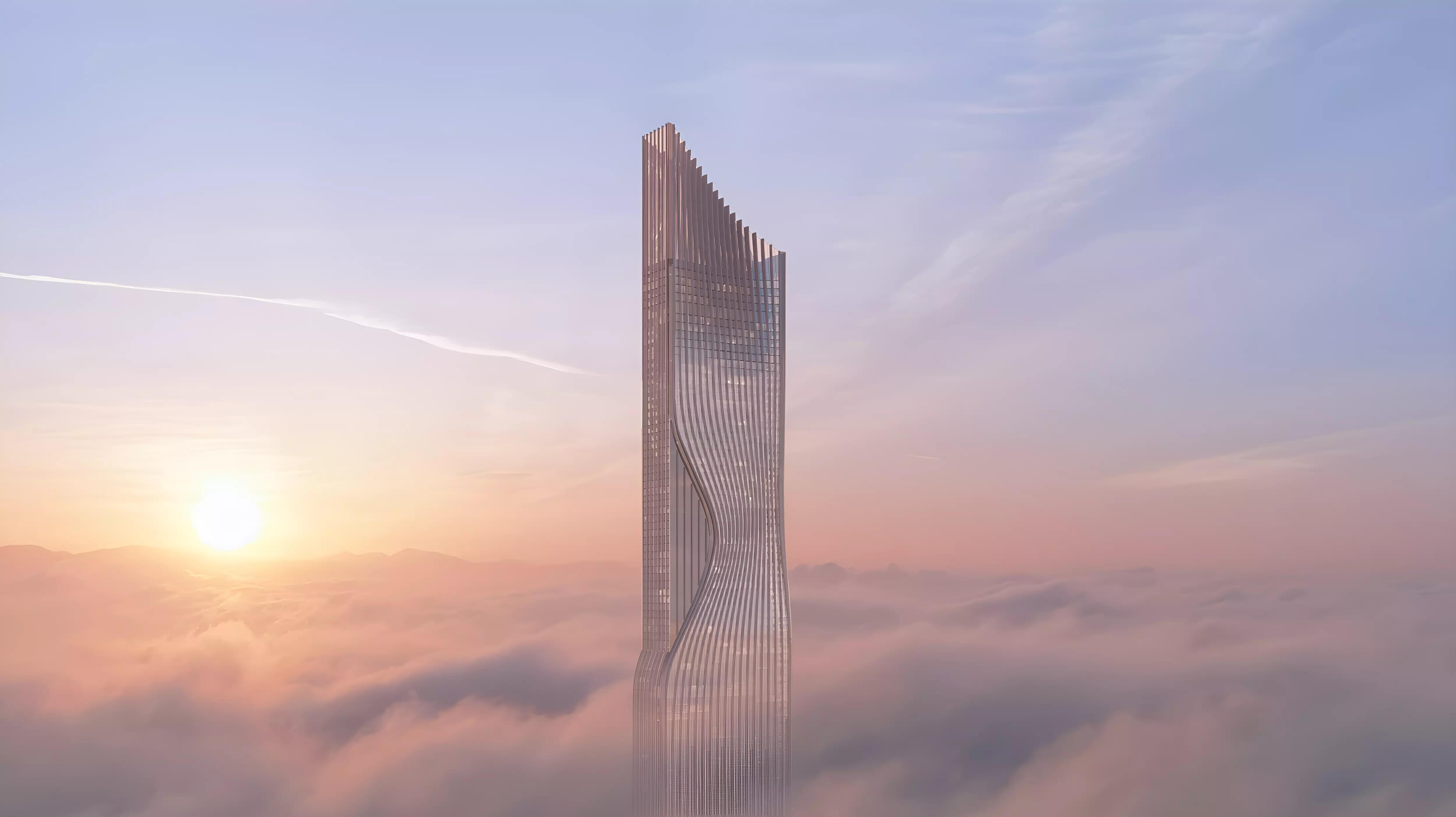 Tiger Sky Tower residential interior with floor-to-ceiling windows, Business Bay