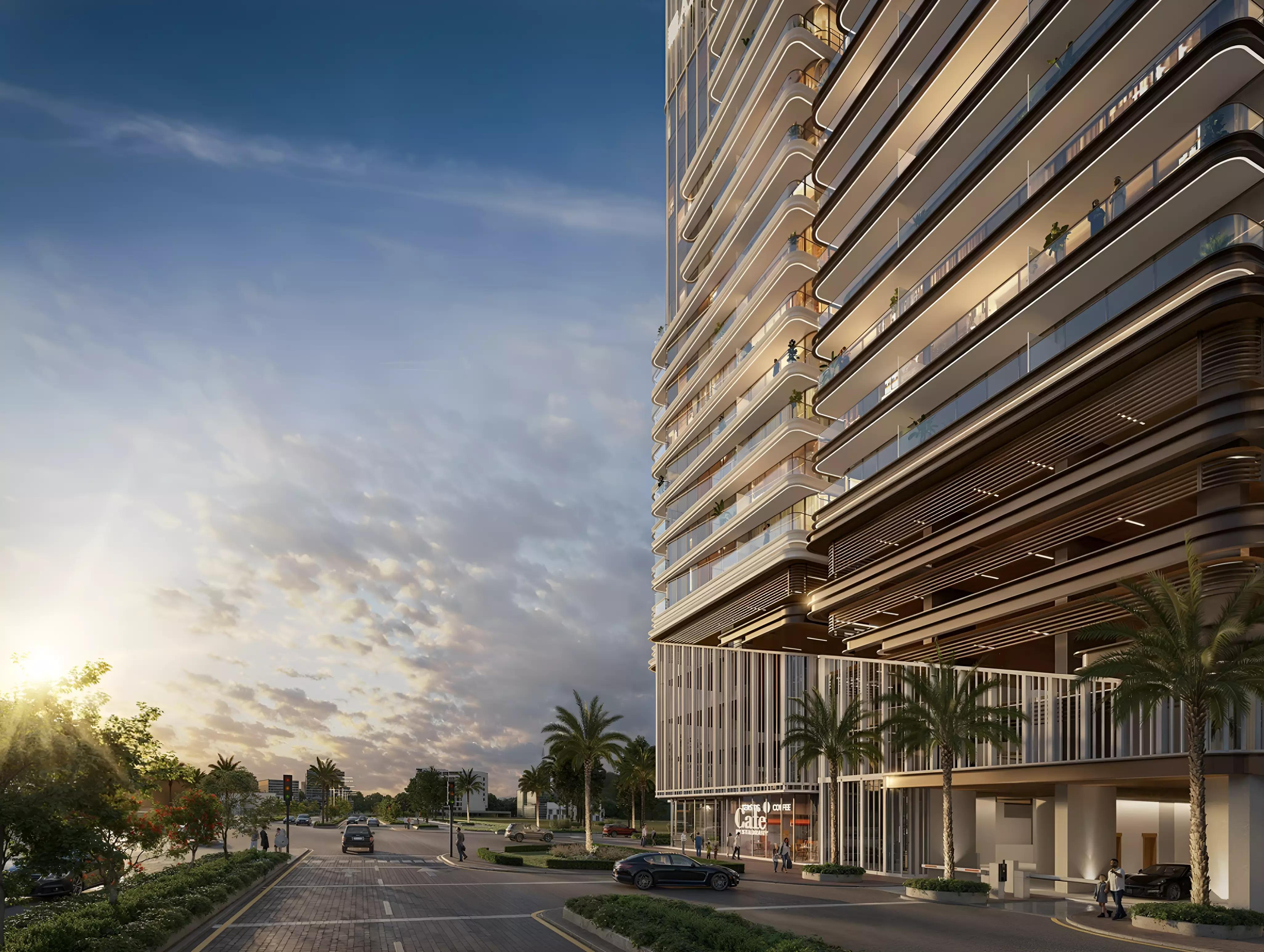 Azizi Ruby landscaped gardens and outdoor amenity deck, Dubai