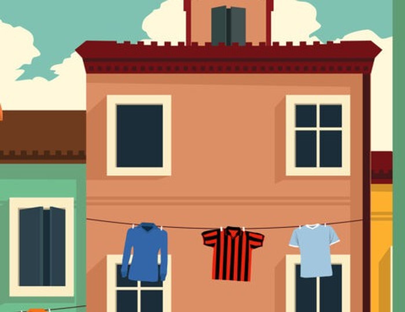 Façade rouge d'un immeuble italien avec des maillots