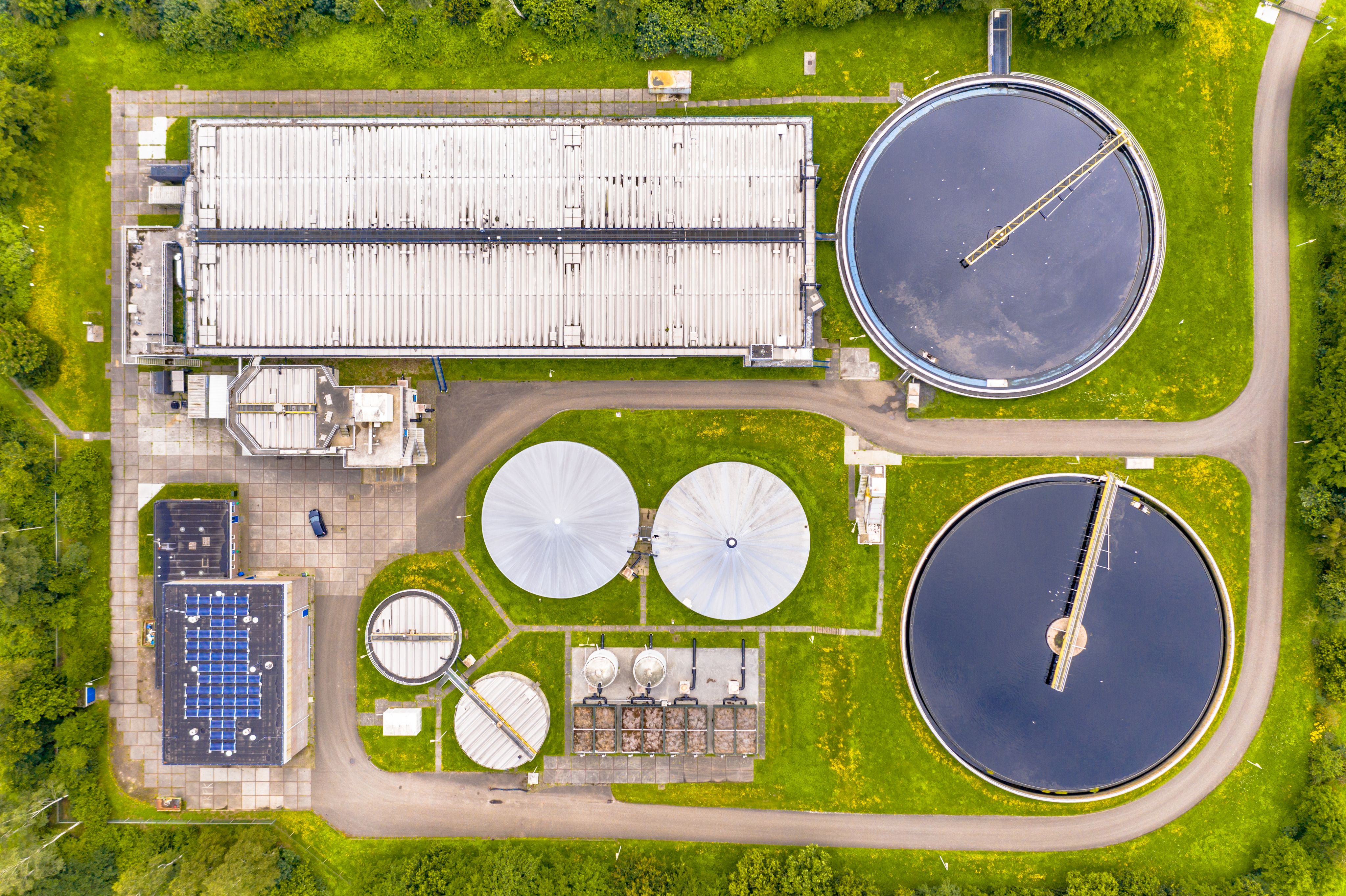 Aerial view of a water treatment plant