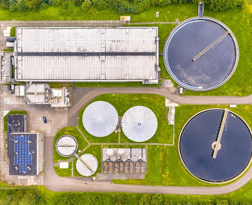 Aerial view of a water treatment plant