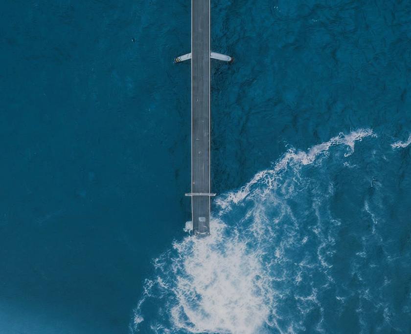 Aerial view of treated water flowing into open sea