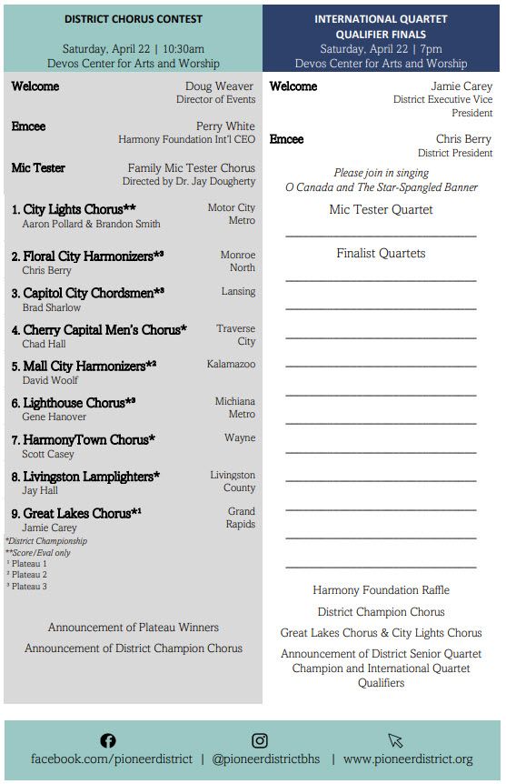 convention program page 3 - chorus contest and quartet finals