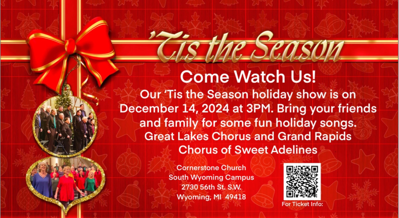 Great Lakes and Grand Rapids of Sweet Adelines poster for December 14 holiday show