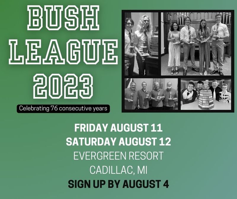 Bush League banner. Four previous quartet winners displayed