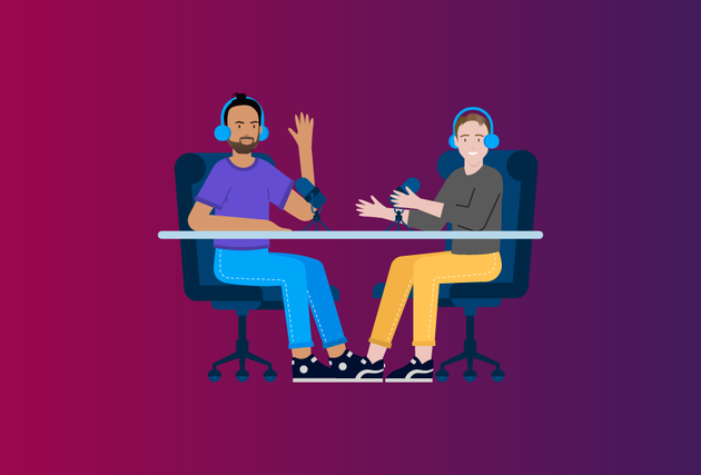 Avatars of Rosh Plaha and Ethan Sumner at a desk with microphones