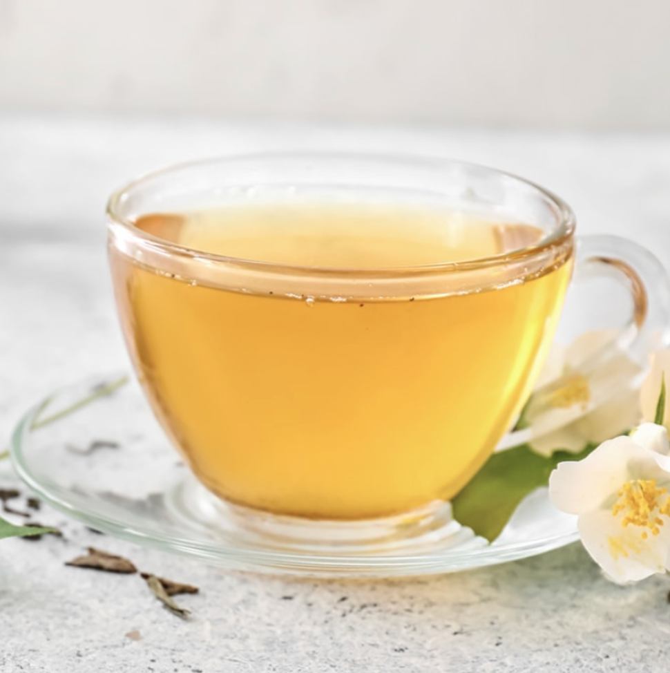 fresh flowers directly with dry green tea leaves