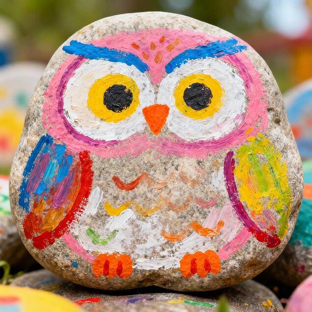 rock painted as owl