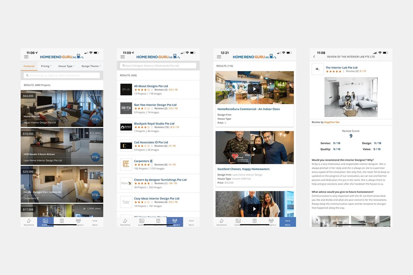 HomeRenoGuru — mobile app inquiry and messaging UI