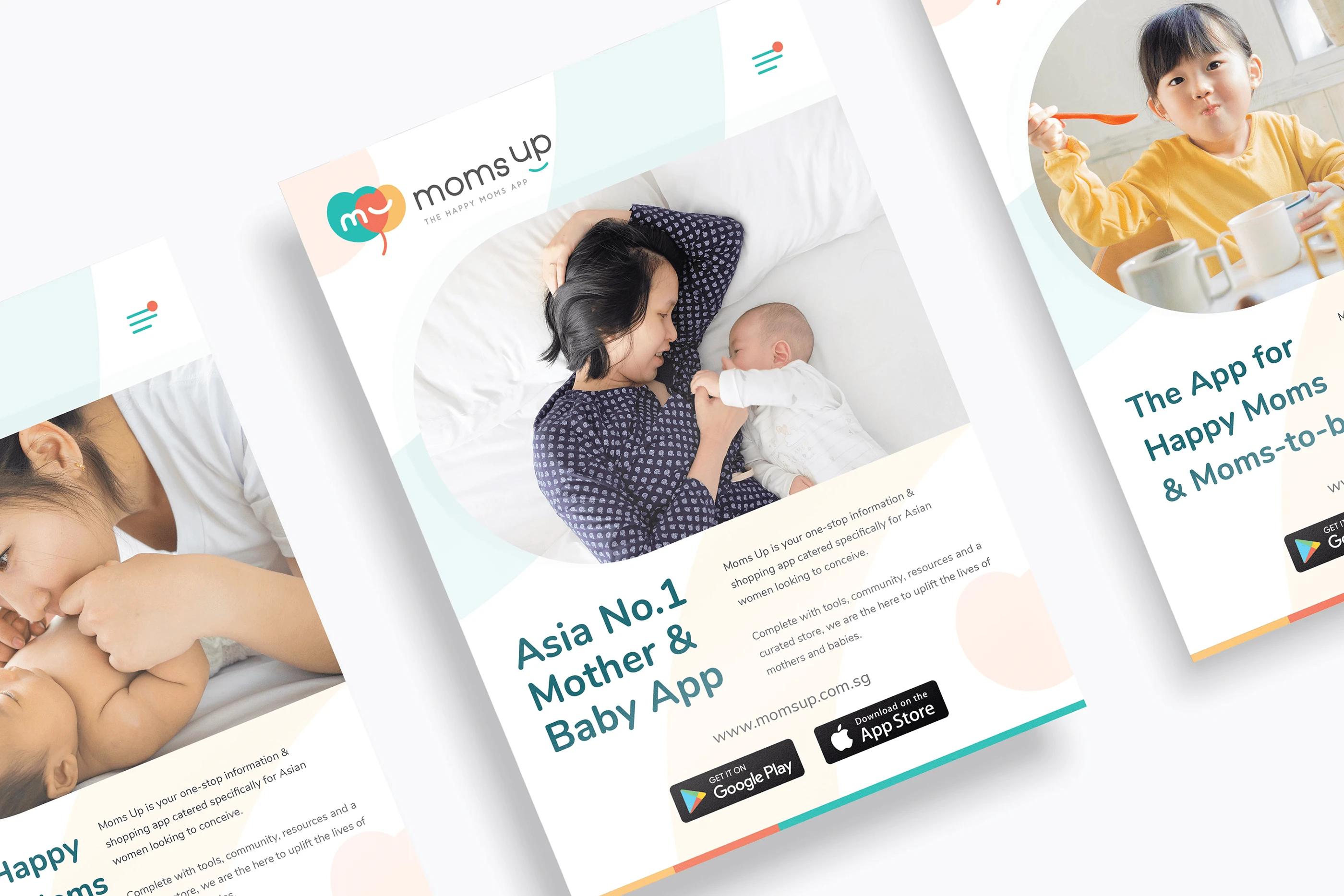 Moms Up — stationery and print collateral