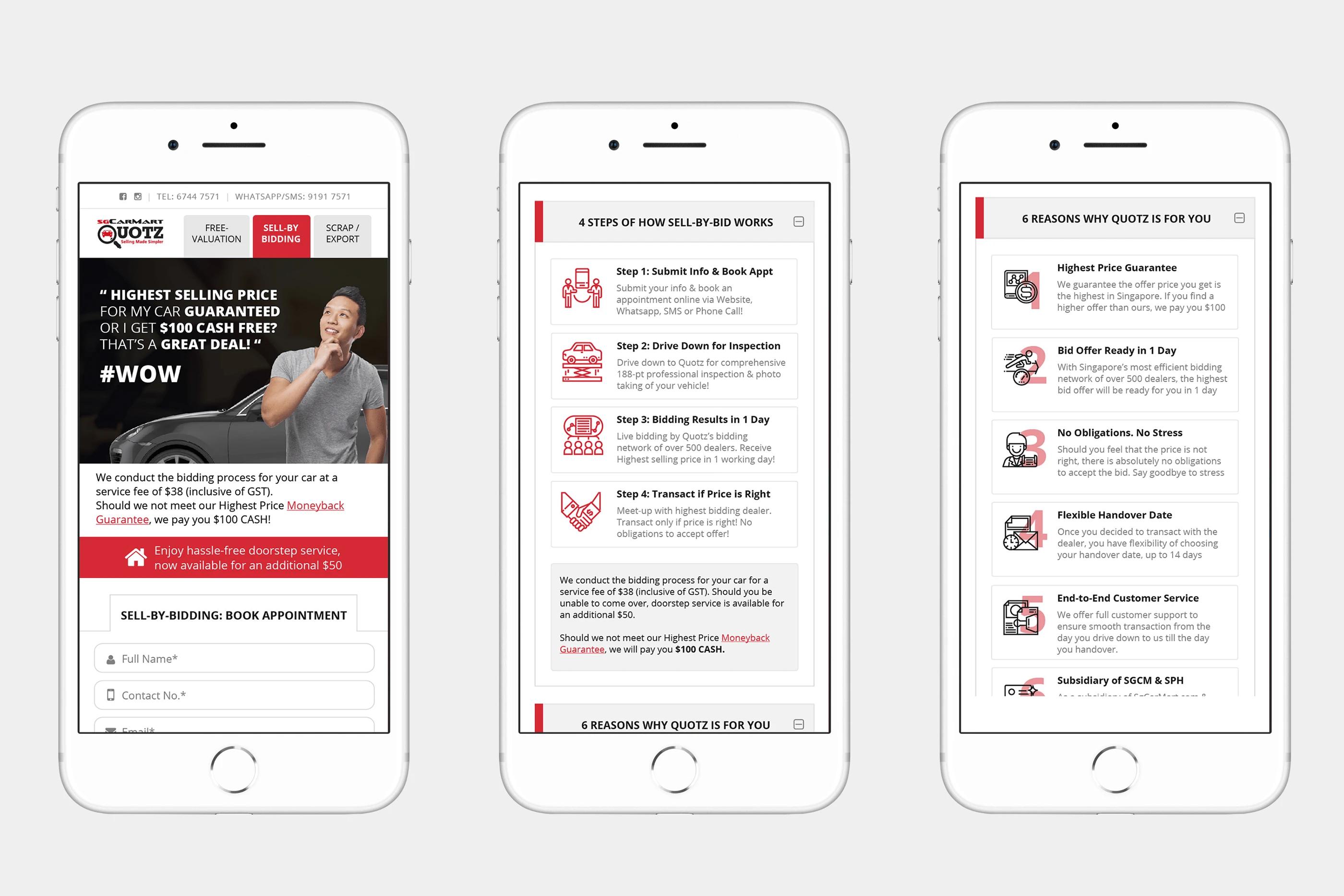 Quotz — dealer bidding interface with live bid stack