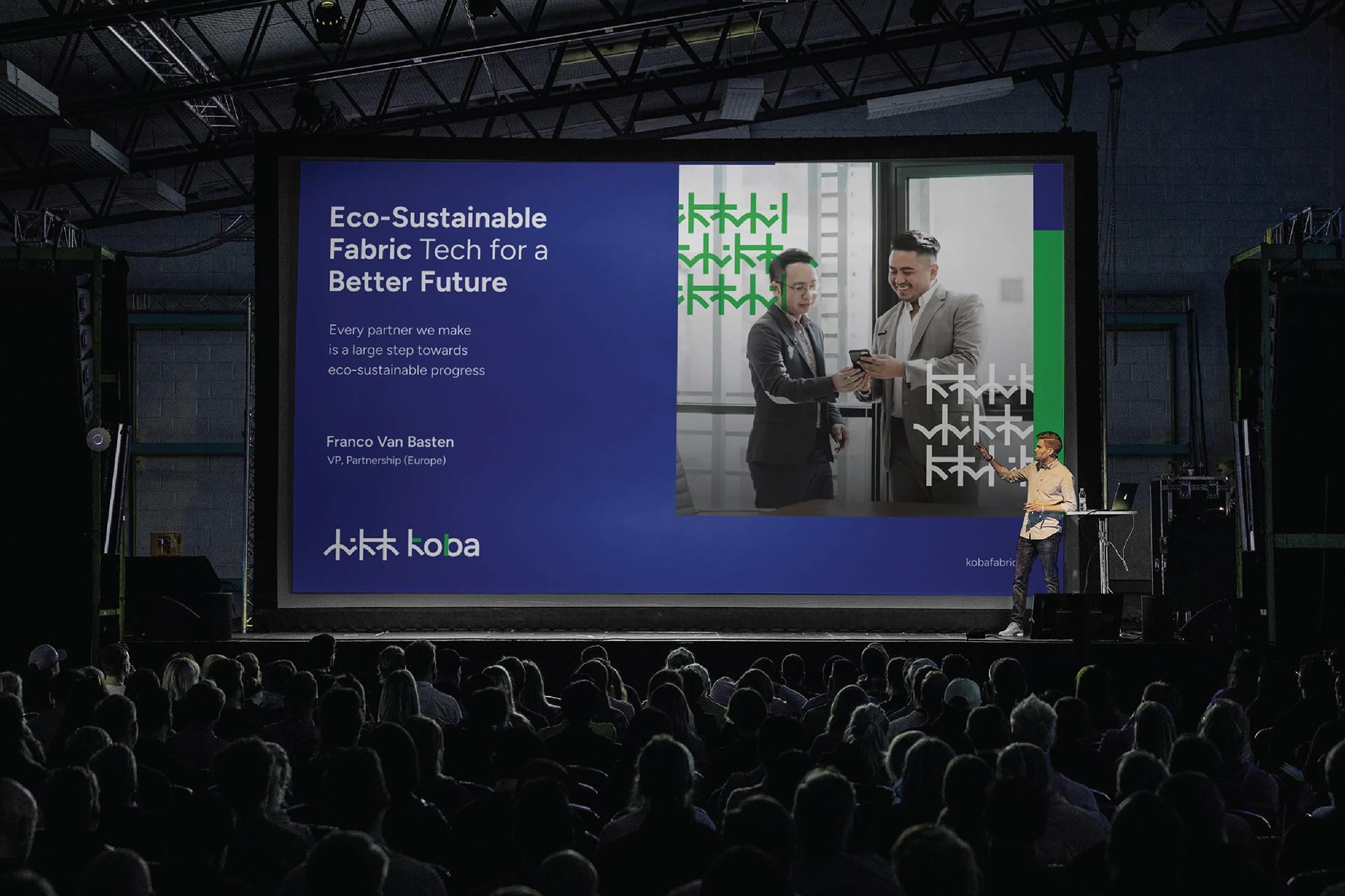 KOBA brand application — fabric label on premium eco-textile