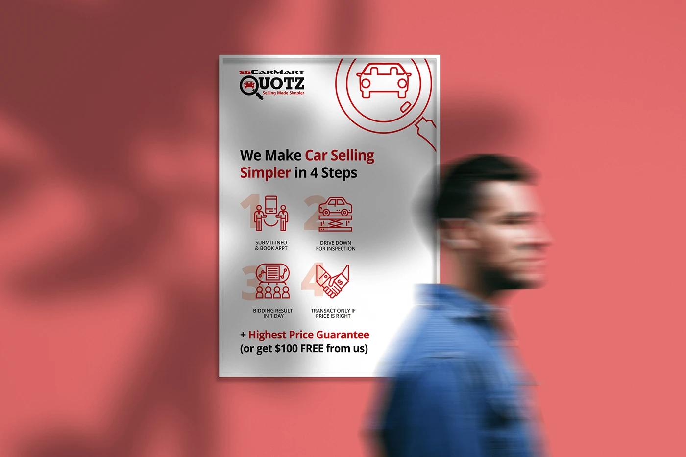 Quotz by SgCarMart — brand identity hero with electric blue palette