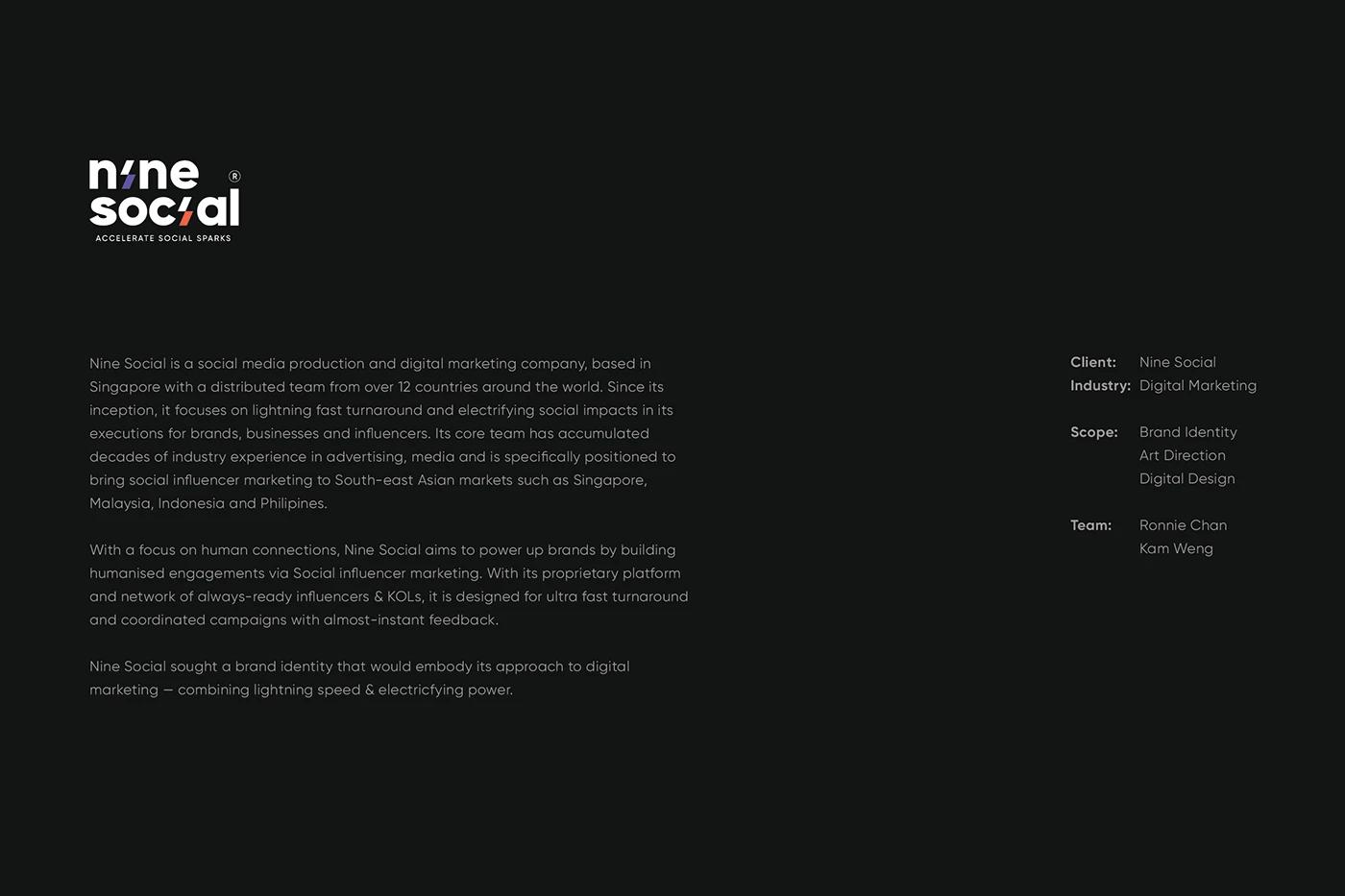 Nine Social — custom '9' glyph with aggressive scaling and tight tracking