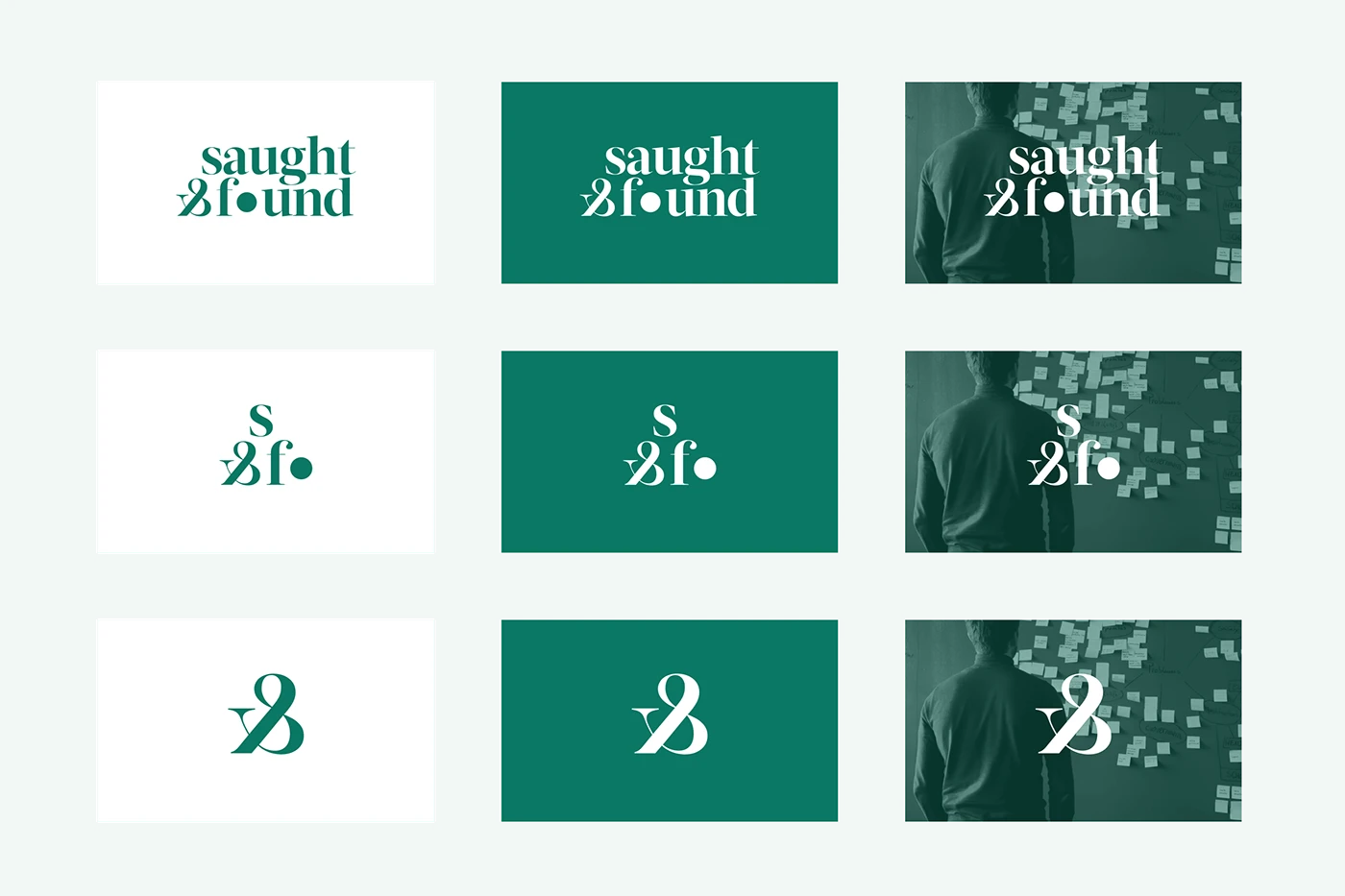 Saught&Found — business card front with inverted ampersand