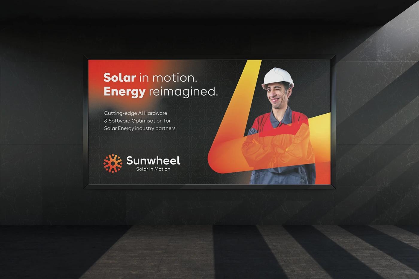Sunwheel — identity system overview on dark industrial background