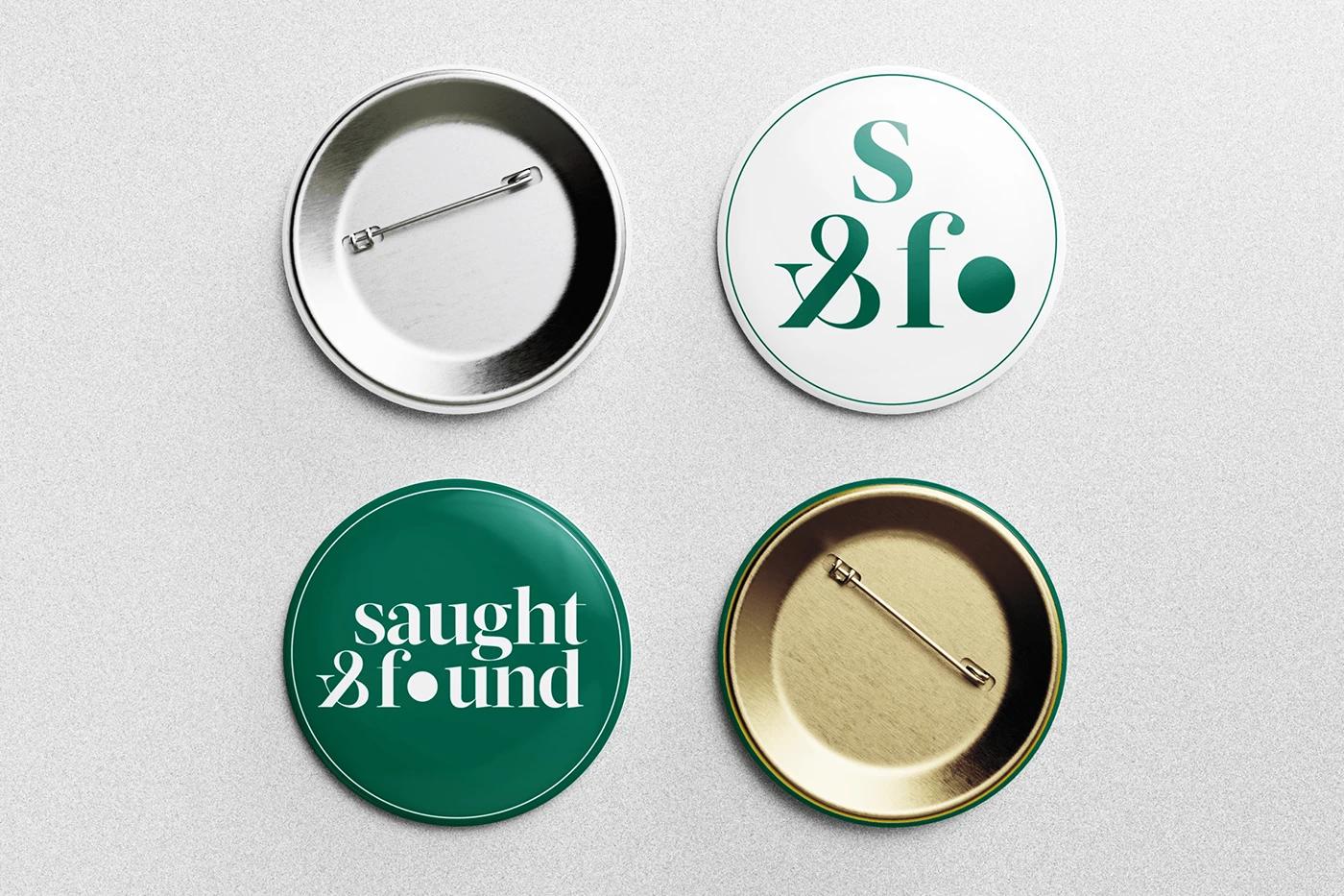 Saught&Found — identity system overview on white background