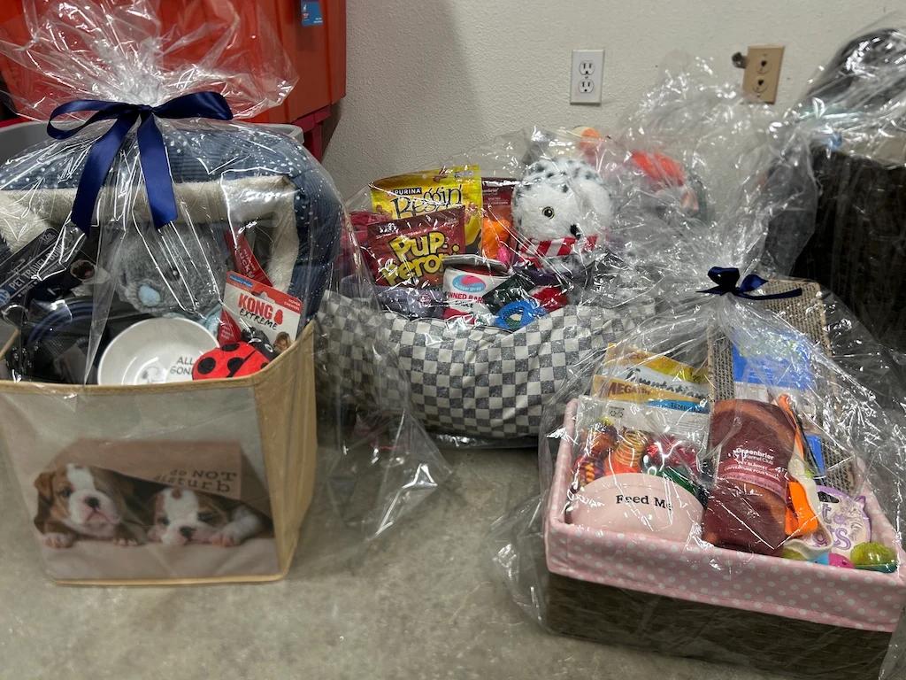 A collection of raffle baskets