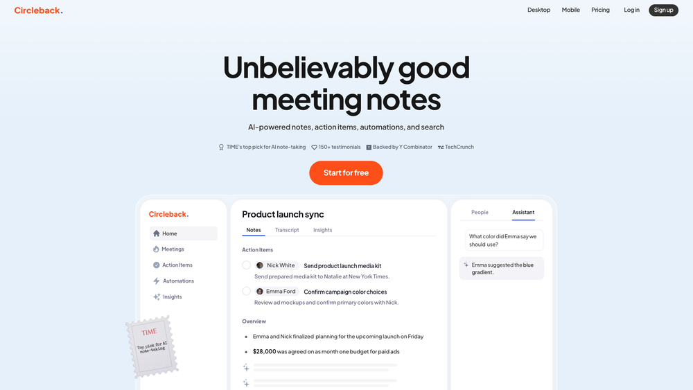 Screenshot of Circleback