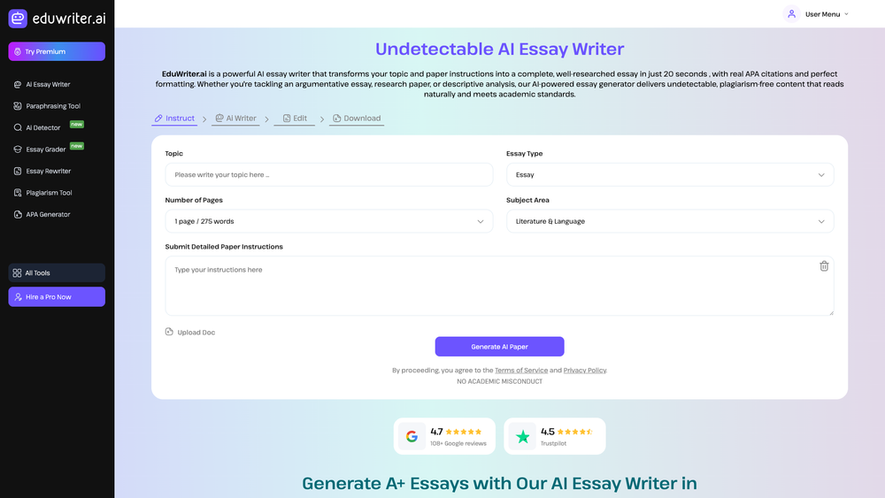 Screenshot of EduWriter.ai