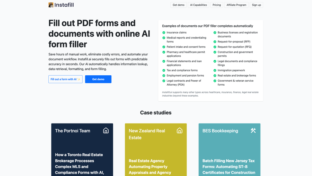 Screenshot of Instafill.ai