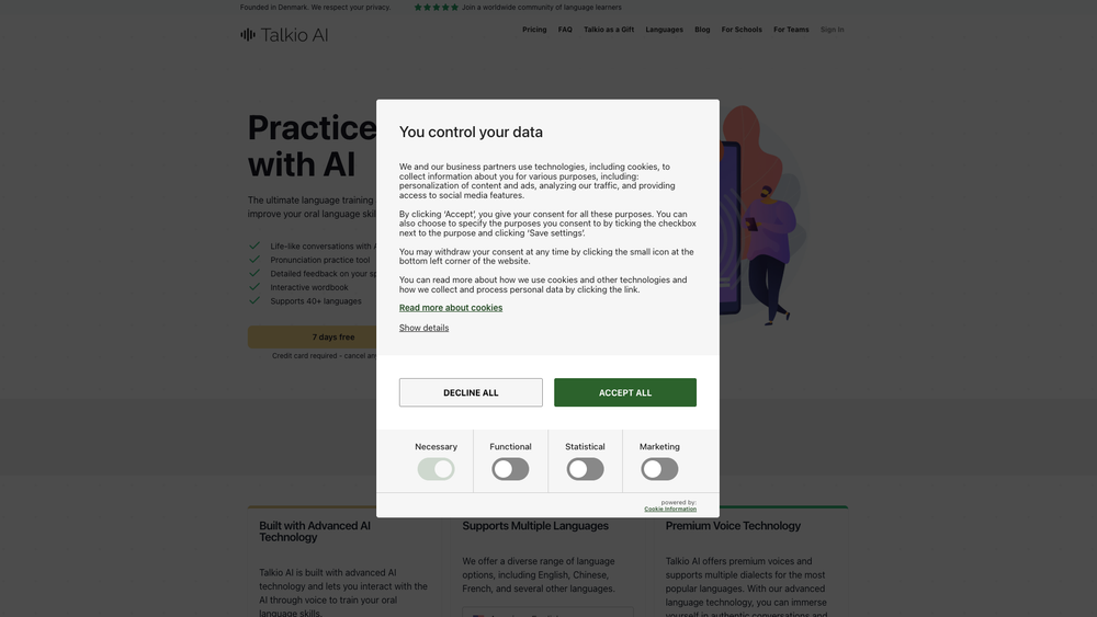 Screenshot of Talkio AI