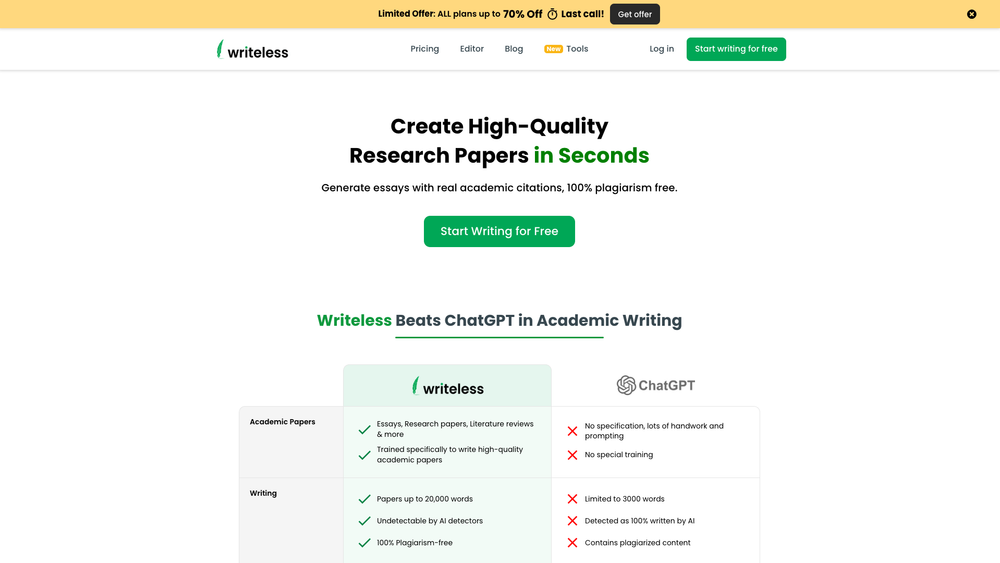 Screenshot of Writeless