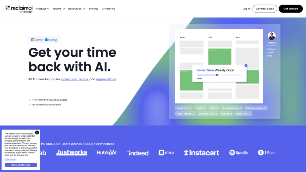 Screenshot of Reclaim.ai