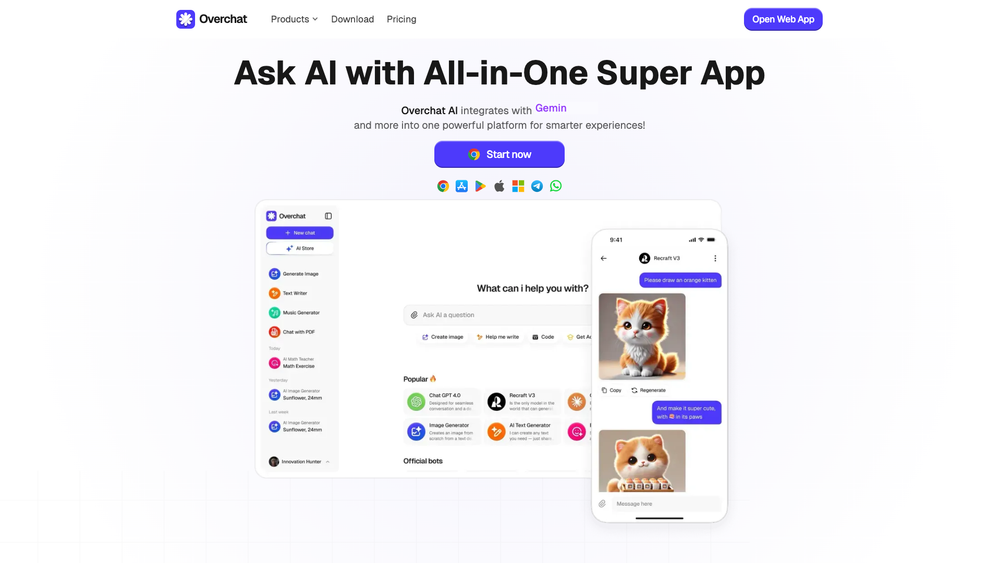 Screenshot of Overchat AI