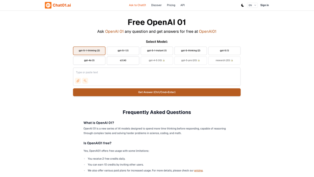 Screenshot of Chat01.ai