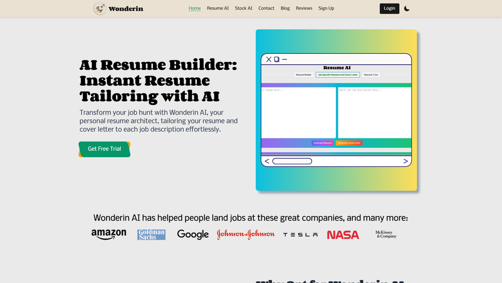 Screenshot of Wonderin AI