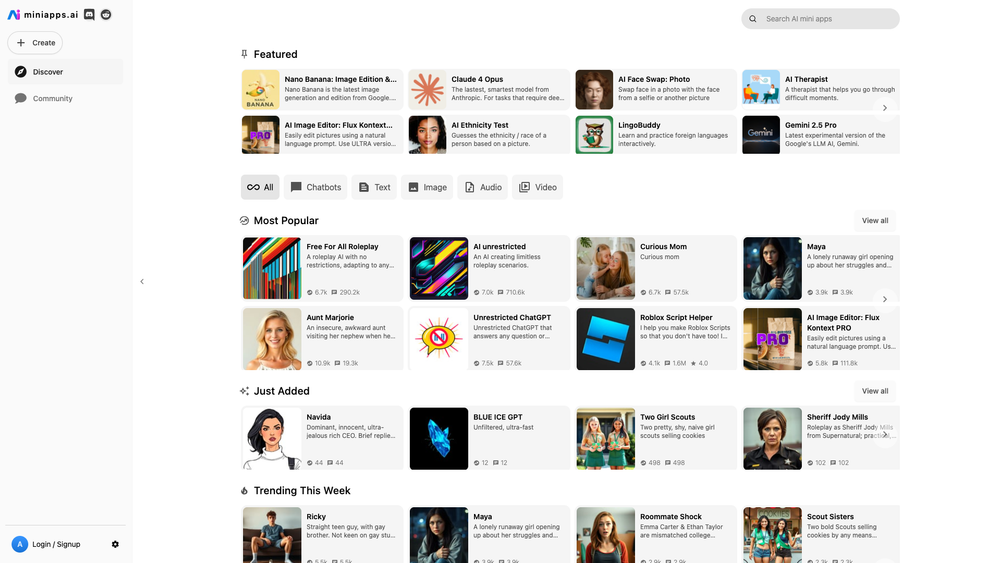 Screenshot of miniapps.ai